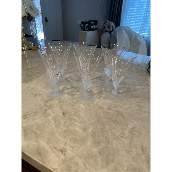 Toyo Sasaki Other - Set Of 6 Sasaki Crystal Wings Clear 7 3/4"Cordial Glasses Frosted Dove Bird New!